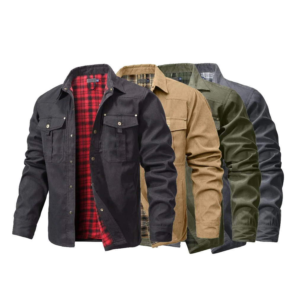Męskie kurtki wiosenne, koszul – Flannel Shirt Lined recenzja i cena